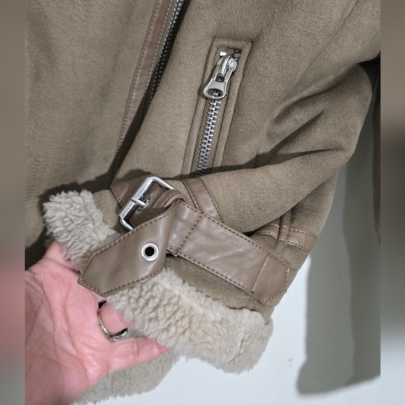 Zara Womens XXL Tan Shearling Bomber Jacket Brown - Picture 6 of 10